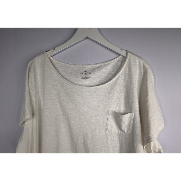 Talbots Womens Sz 3x White 100% Cotton Short Sleeve Slub One Pocket T-Shirt - Picture 2 of 9